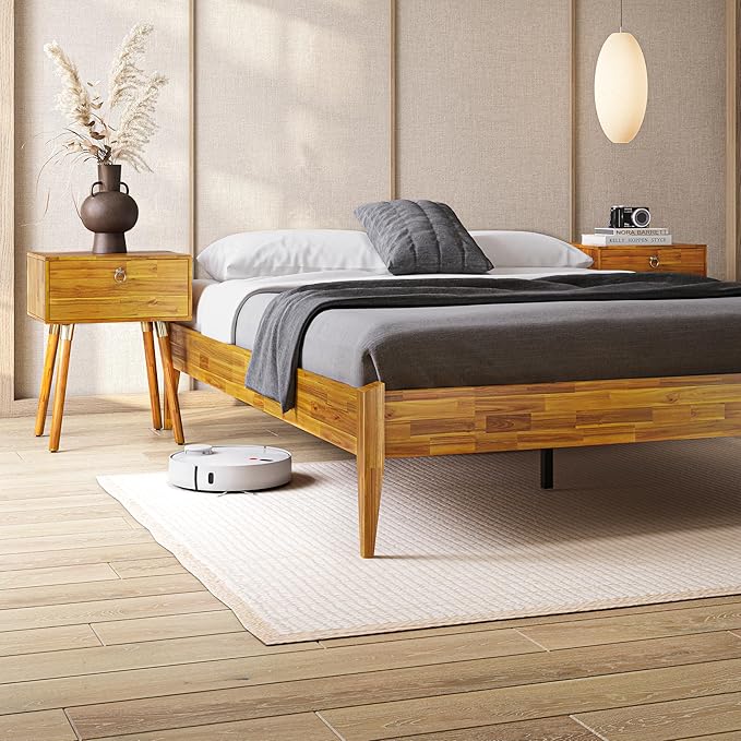 Twin Bed Frames without Headboard, Acacia Wood 15 Inch Platform Bed