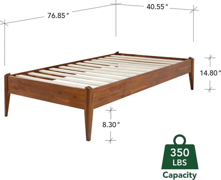 Twin Bed Frames without Headboard, Acacia Wood 15 Inch Platform Bed