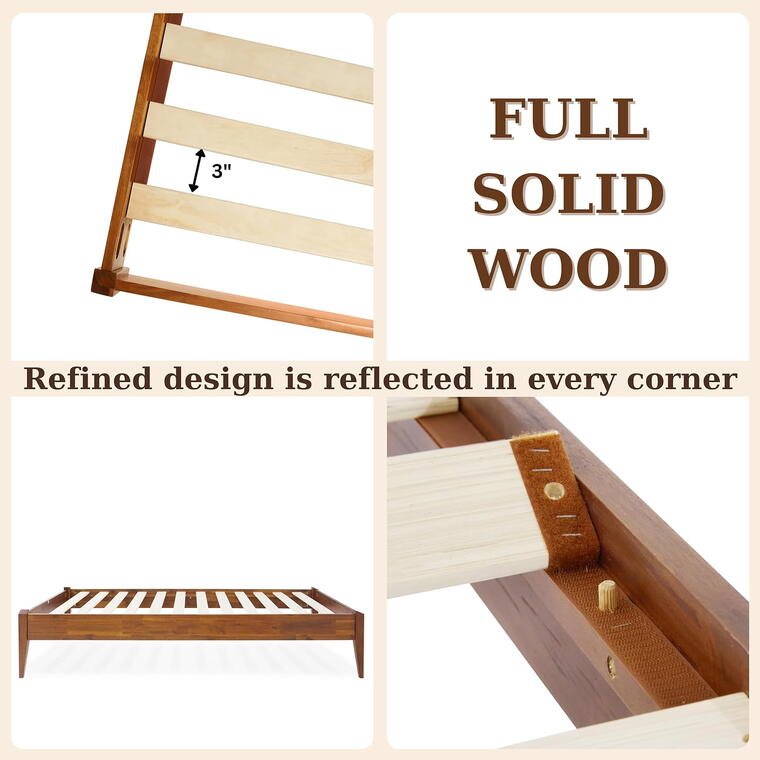 Twin Bed Frames without Headboard, Acacia Wood 15 Inch Platform Bed