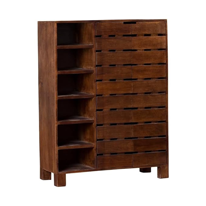  Wooden Shoe Rack with Cabinet and Light Walnut Finish