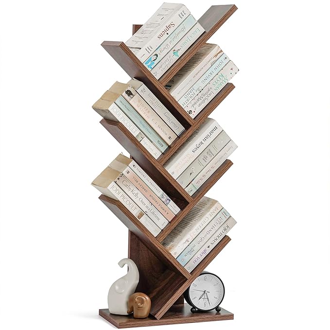 7 Tier Tree Shaped Book Rack for Study Room Wooden Book Stand