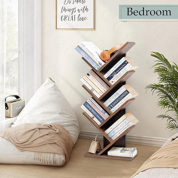 7 Tier Tree Shaped Book Rack for Study Room Wooden Book Stand