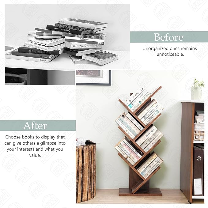 7 Tier Tree Shaped Book Rack for Study Room Wooden Book Stand