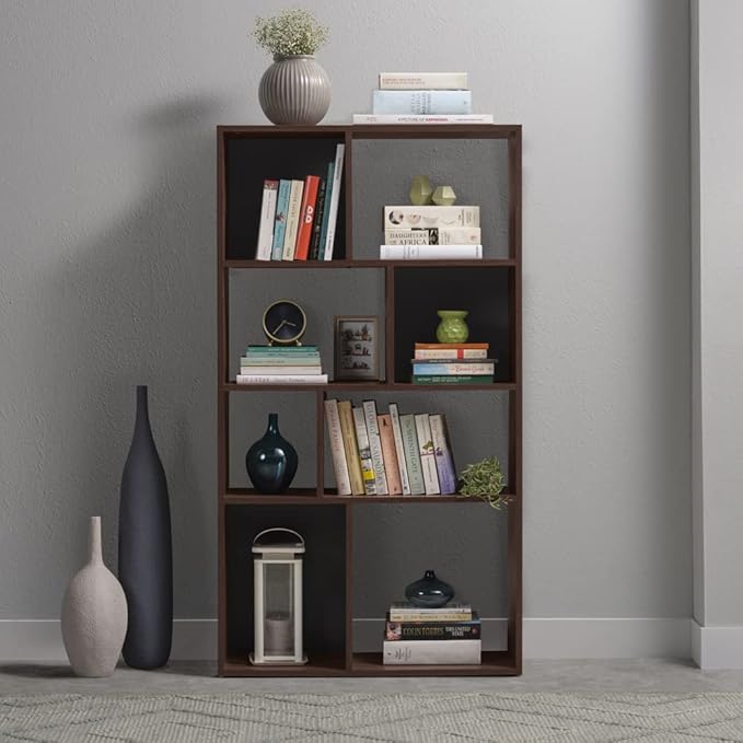 Wood Book Shelf (4 Shelves, Dark Walnut &amp; Slate Grey Finish