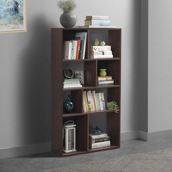 Wood Book Shelf (4 Shelves, Dark Walnut &amp; Slate Grey Finish