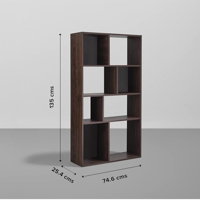 Wood Book Shelf (4 Shelves, Dark Walnut &amp; Slate Grey Finish