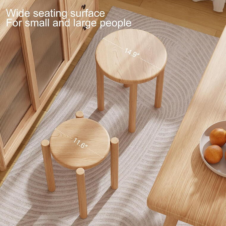 Stools Set of 4,4-in-1 Wood Stool, Round Wooden Stools with Anti-Slip Foot Pads