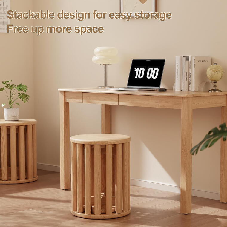 Stools Set of 4,4-in-1 Wood Stool, Round Wooden Stools with Anti-Slip Foot Pads
