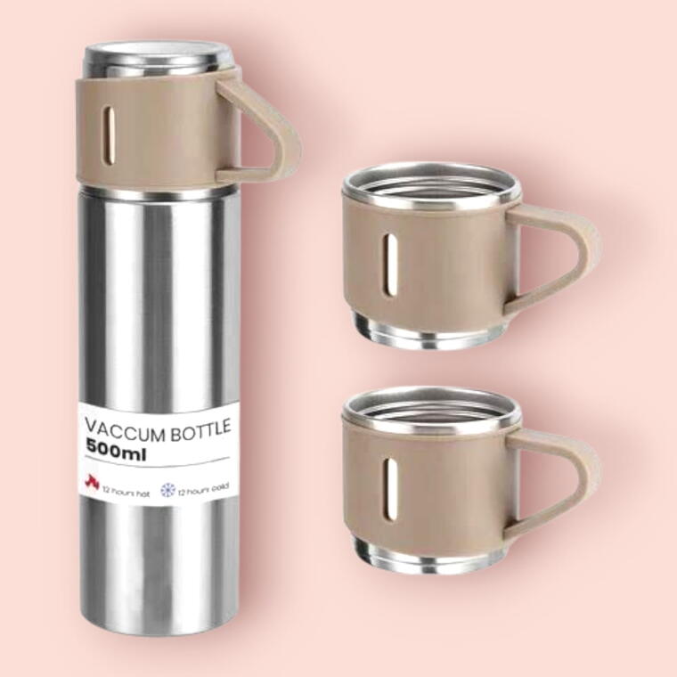 VACUUM FLASK SET WITH THREE CUP - STEEL