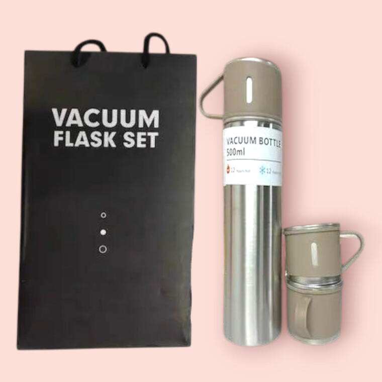 VACUUM FLASK SET WITH THREE CUP - STEEL