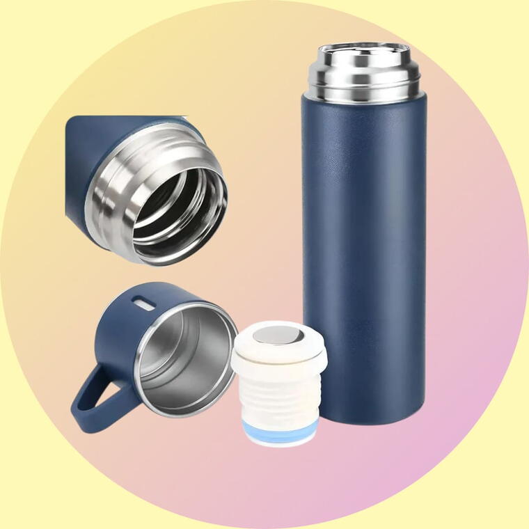 VACUUM FLASK SET WITH THREE CUP - NAVY BLUE