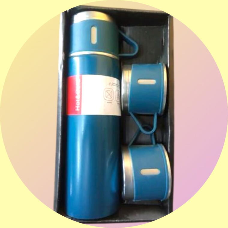 VACUUM FLASK SET WITH THREE CUP - NAVY BLUE
