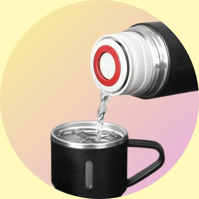 VACUUM FLASK SET WITH THREE CUP - BLACK