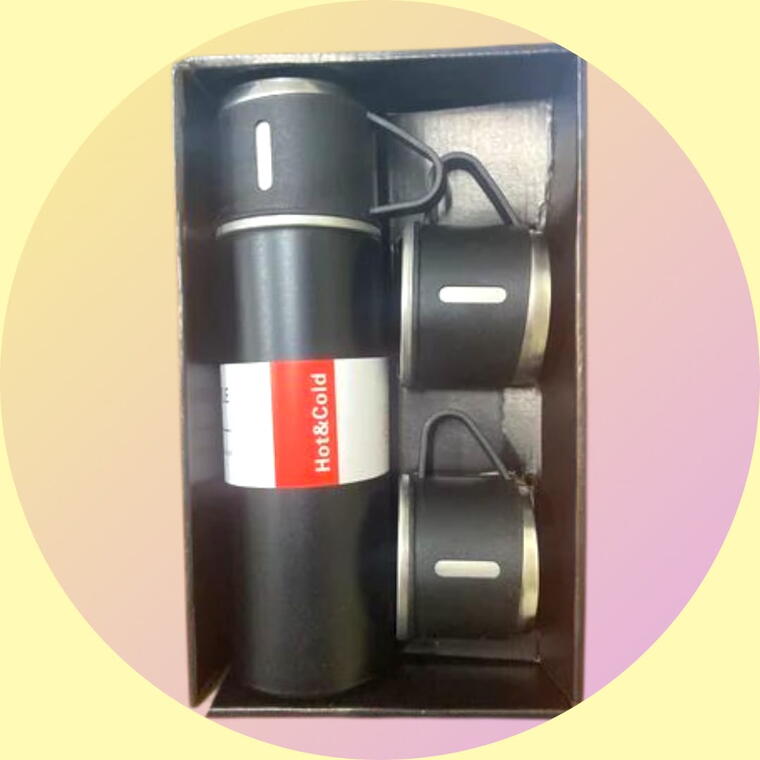 VACUUM FLASK SET WITH THREE CUP - BLACK
