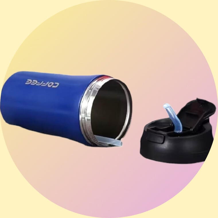 STAINLESS STEEL TRAVEL MUG/SIPPER 2 WAY - FLIP COVER &amp; STRAW - BLUE