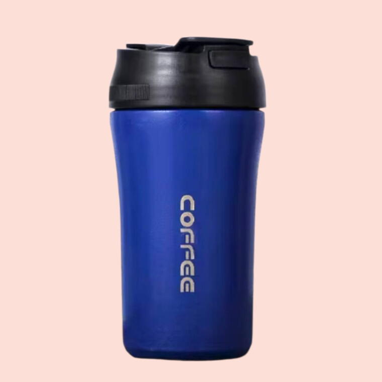 STAINLESS STEEL TRAVEL MUG/SIPPER 2 WAY - FLIP COVER &amp; STRAW - BLUE