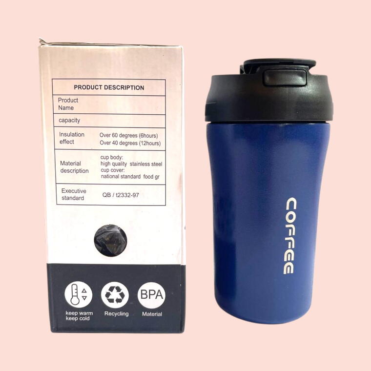 STAINLESS STEEL TRAVEL MUG/SIPPER 2 WAY - FLIP COVER &amp; STRAW - BLUE