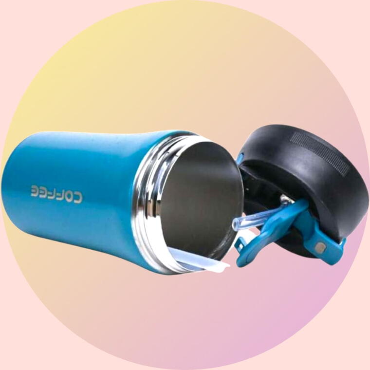 STAINLESS STEEL TRAVEL MUG/SIPPER 2 WAY - FLIP COVER &amp; STRAW - GREEN