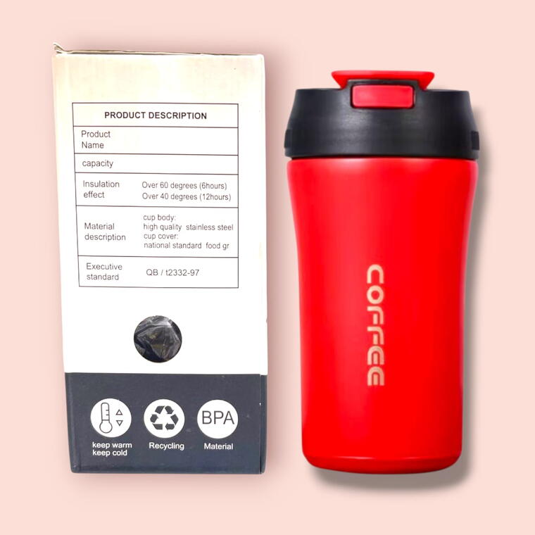 STAINLESS STEEL TRAVEL MUG/SIPPER 2 WAY - FLIP COVER &amp; STRAW - RED