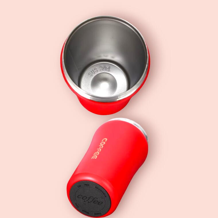 STAINLESS STEEL TRAVEL MUG/SIPPER 2 WAY - FLIP COVER &amp; STRAW - RED