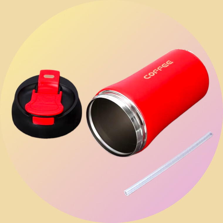 STAINLESS STEEL TRAVEL MUG/SIPPER 2 WAY - FLIP COVER &amp; STRAW - RED