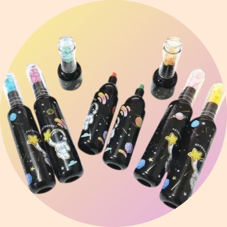 UNIQUE SPACE THEME HIGHLIGHTER BOTTLE SHAPE D1- PACK OF 6 COLOURS
