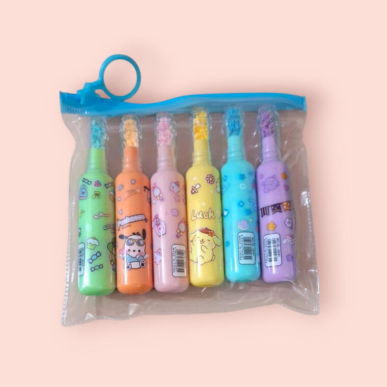 UNIQUE CARTOON HIGHLIGHTER BOTTLE SHAPE D2- PACK OF 6 COLOURS