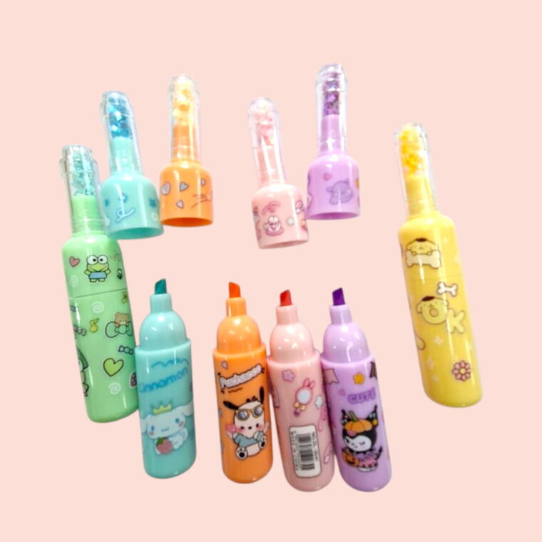 UNIQUE CARTOON HIGHLIGHTER BOTTLE SHAPE D2- PACK OF 6 COLOURS