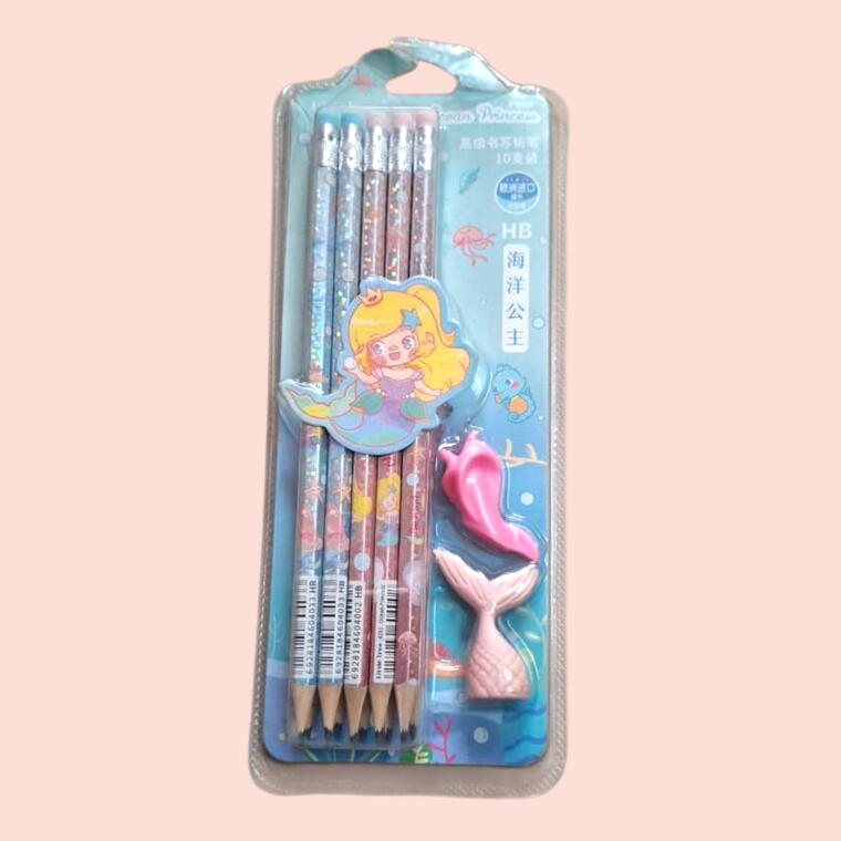 PENCIL SET D7- OCEAN PRINCES - MERMAID