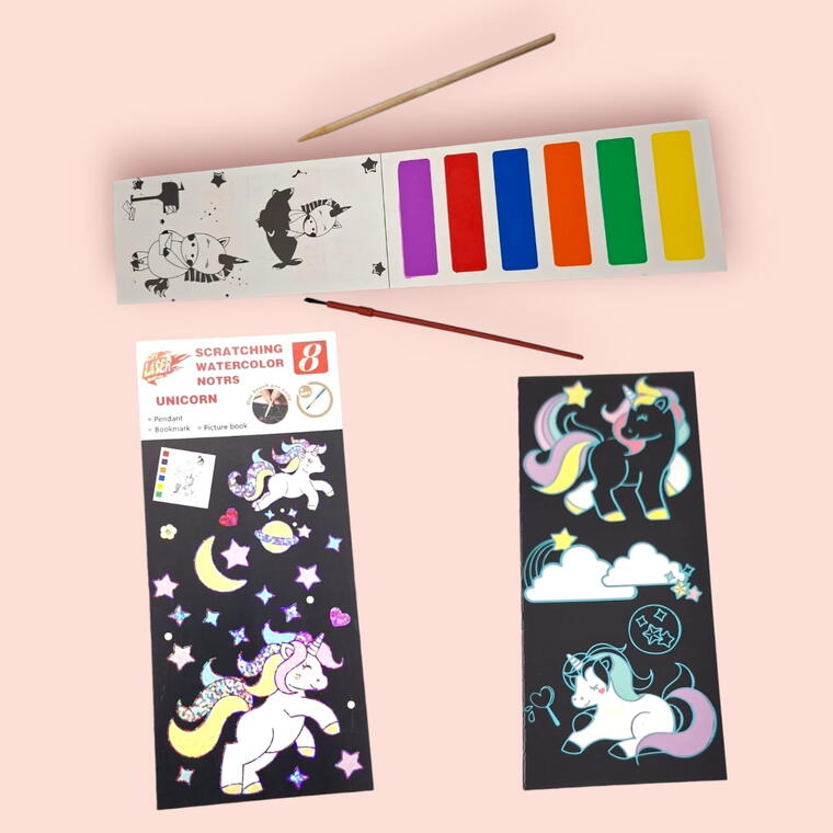 WATER COLOURING PLUS SCRATCH BOOK - 2 IN 1 - PACK OF 1 PIECES - RANDOM DESIGN