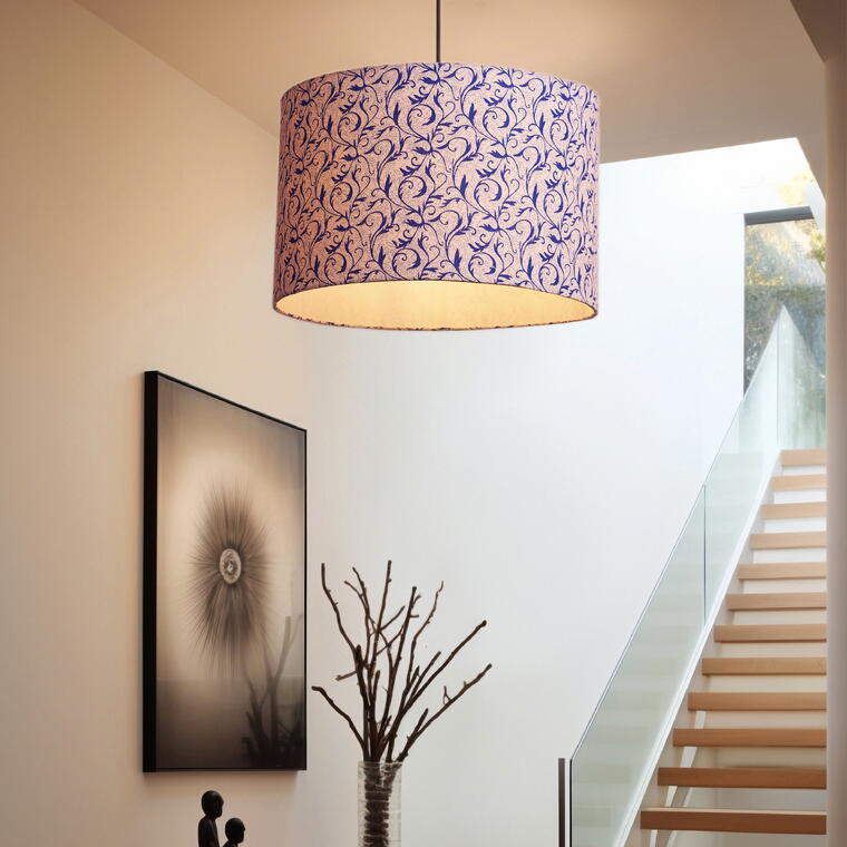 Elegant Blue Floral Drum Pendant Lamp