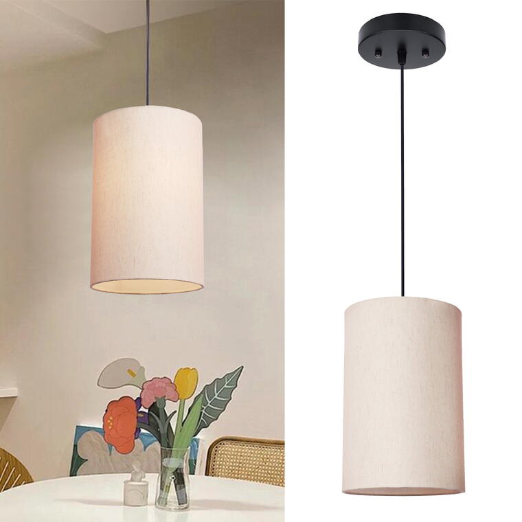 Minimalist Linen Drum Pendant Light