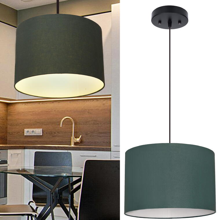 Minimalist Dark Green Drum Pendant Lamp