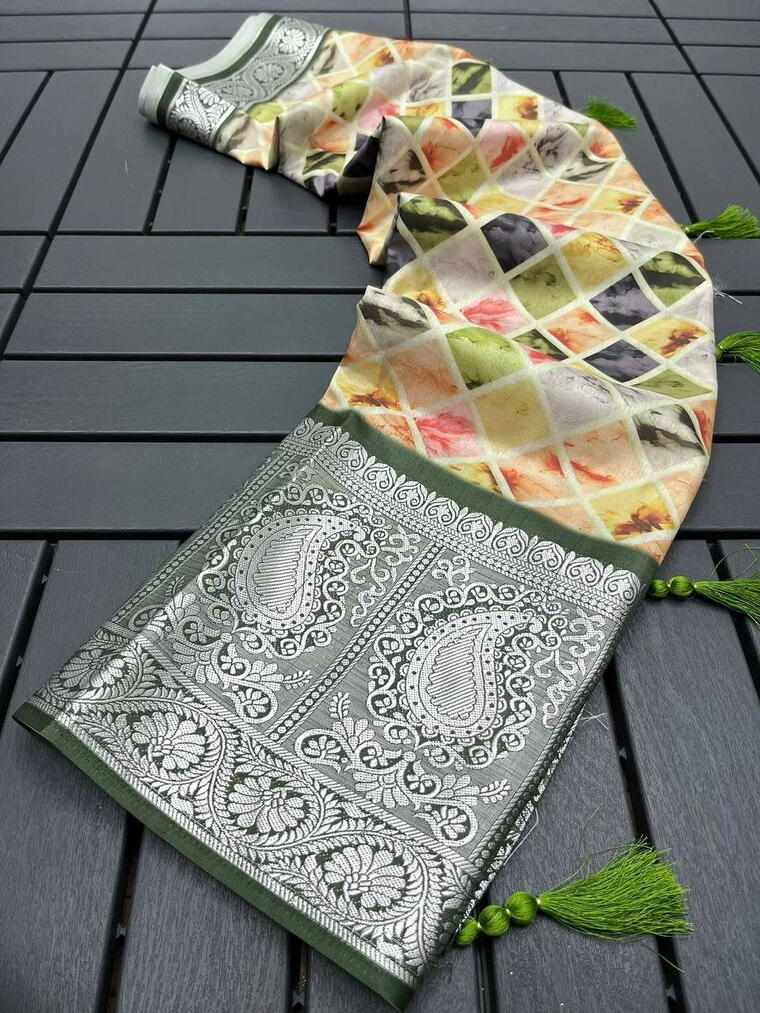 Exclusive Tussr Silk Multi Green Colour Saree || Shreelagna