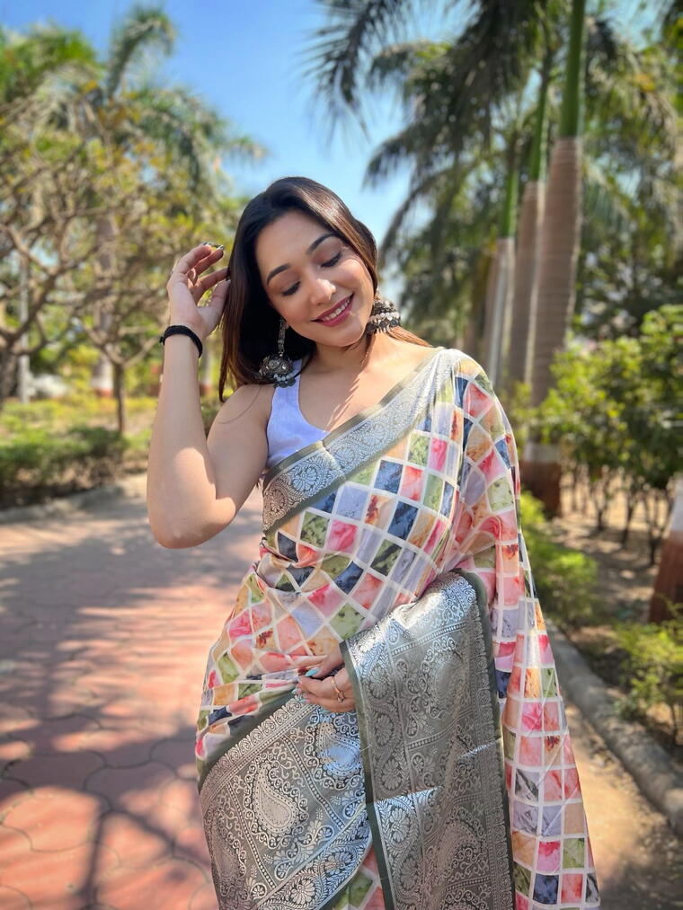 Exclusive Tussr Silk Multicolour Mehandi Shade Saree || Shreelagna