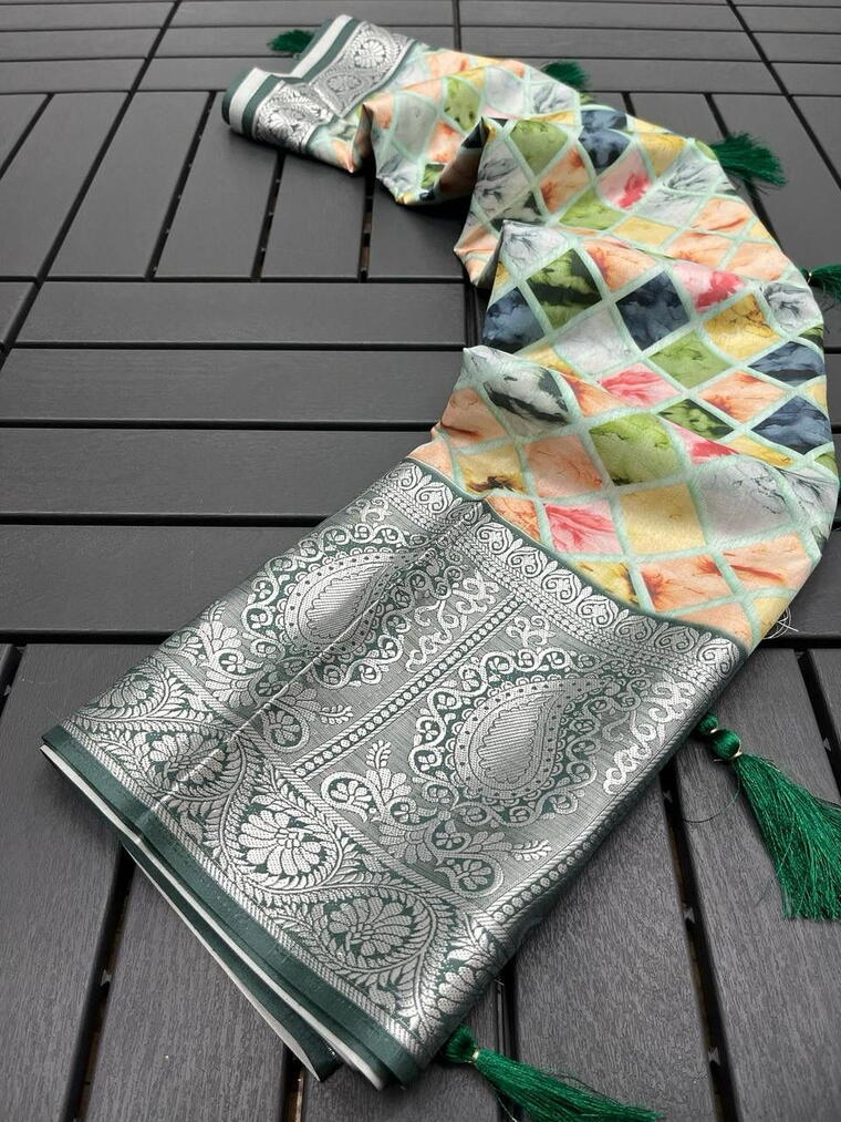 Exclusive Tussr Silk Multicolour Mehandi Shade Saree || Shreelagna