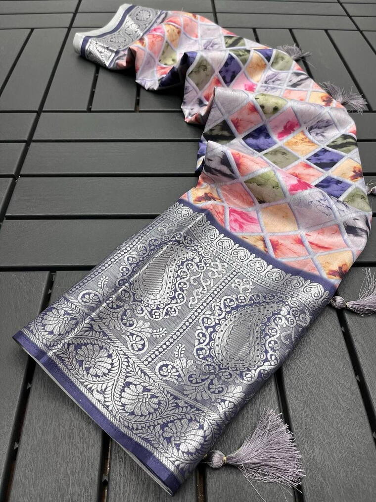 Exclusive Tussr Silk Multicolour Purple Shade Saree || Shreelagna