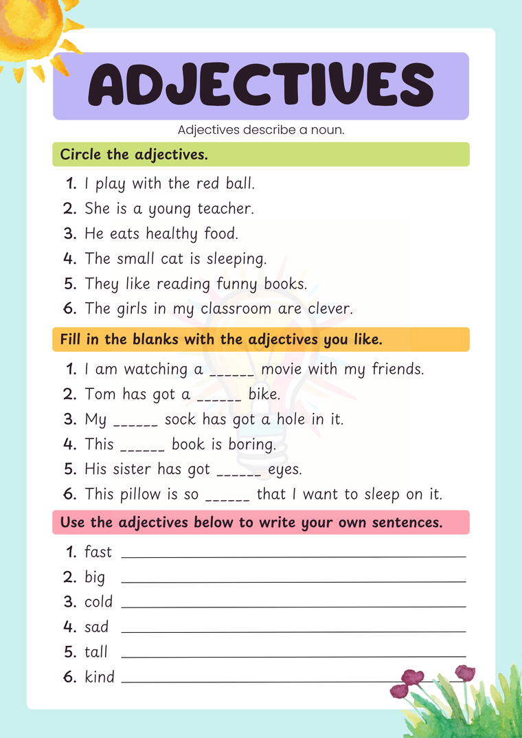 Adjectives Worksheets For Class 3