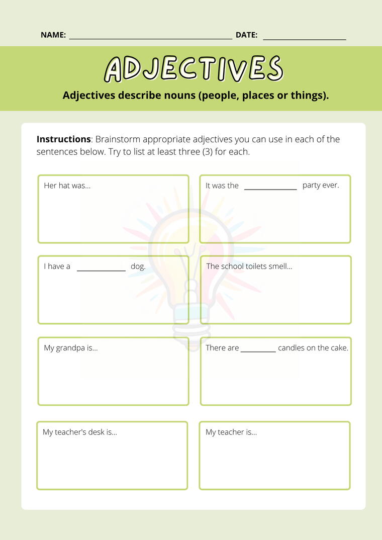 Adjectives Worksheets For Class 3