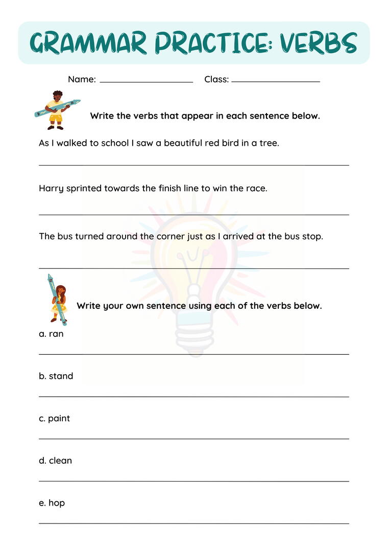 Verbs Worksheets For Class 3