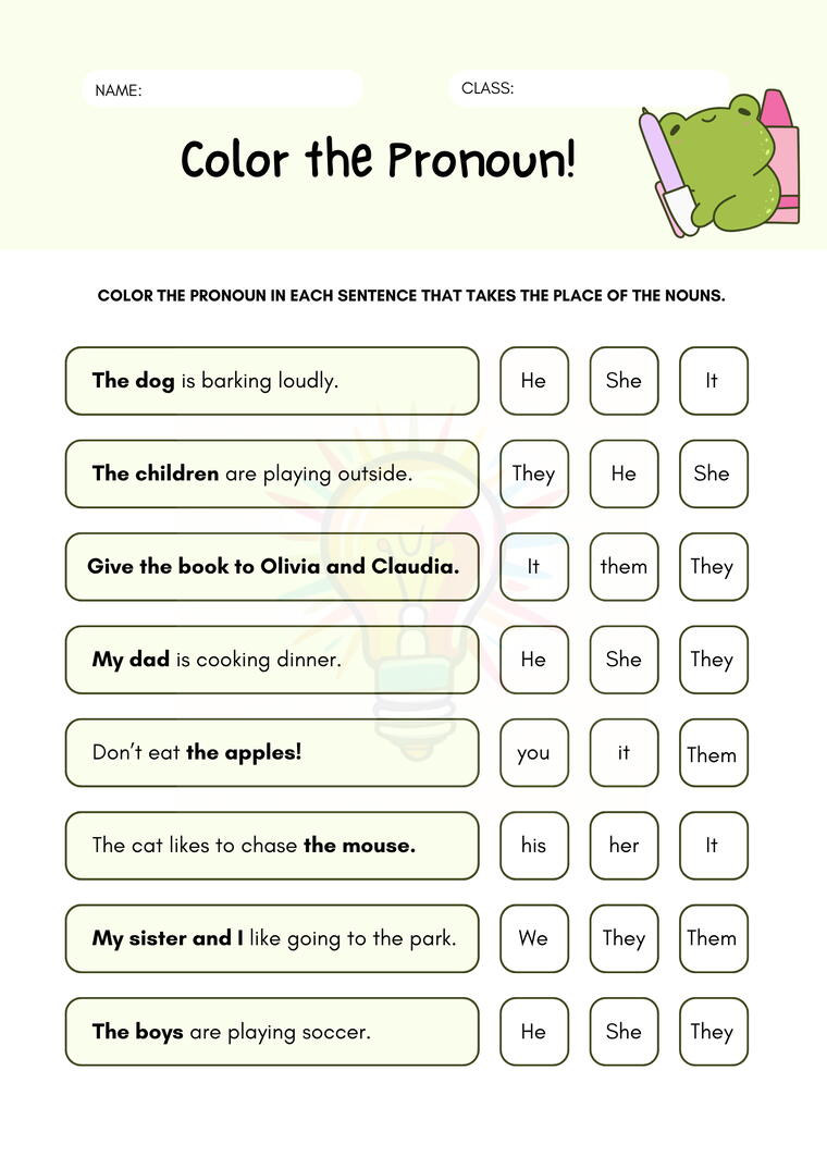 Pronouns Worksheets For Class 3