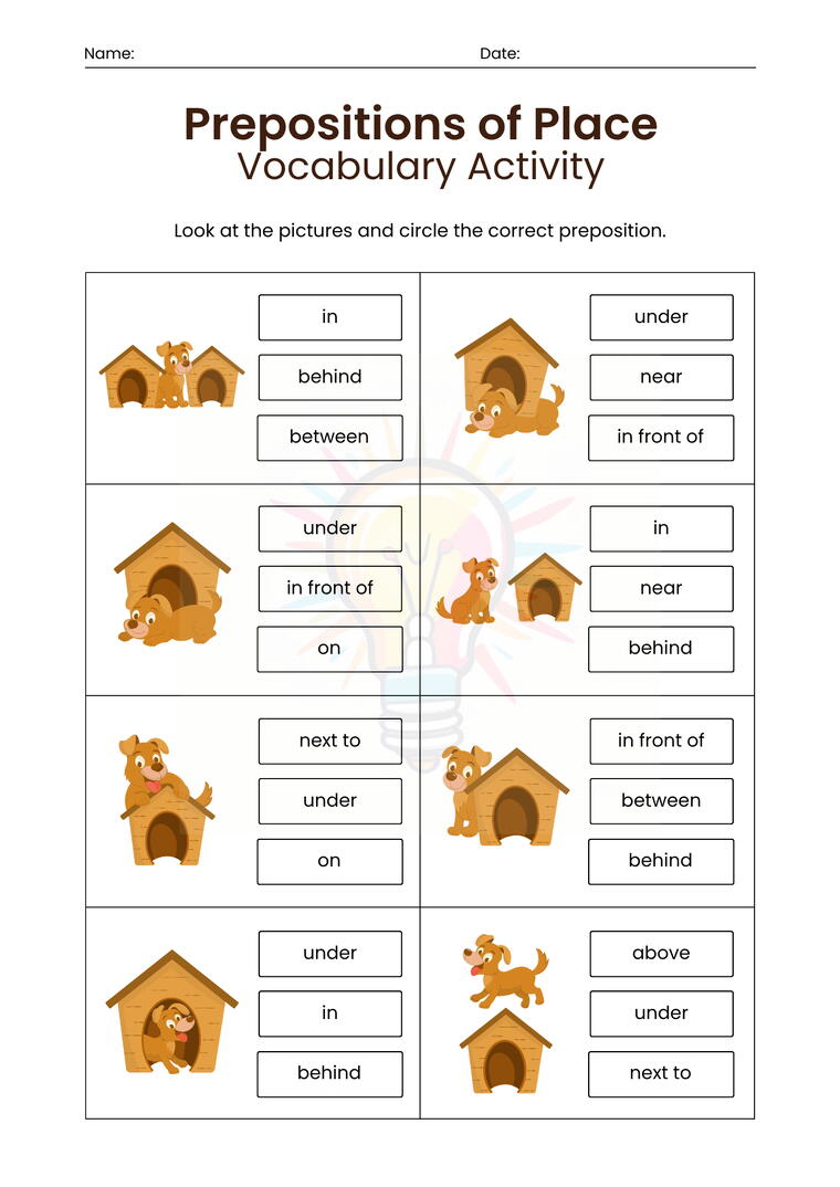 Prepositions Worksheets For Class 3
