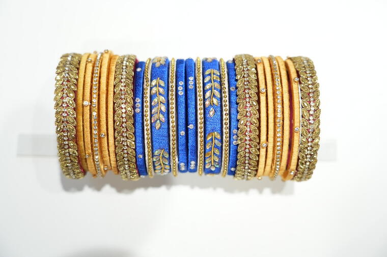 Silk Thread Bangles. (Gold &amp; Blue Combination)