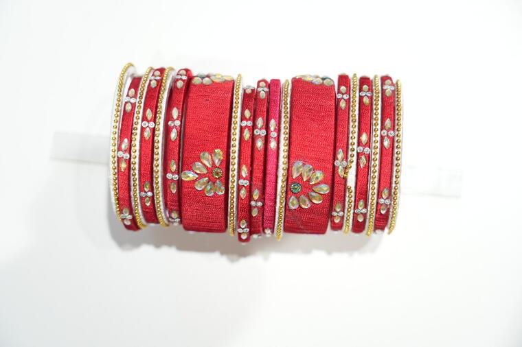 Silk Thread Bangles. (Red &amp; White Colour)