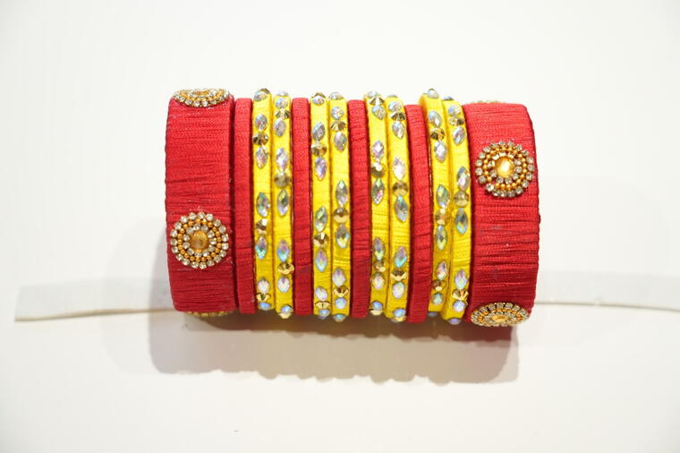 Silk Thread Bangles.(Orange &amp; Yellow Combination)