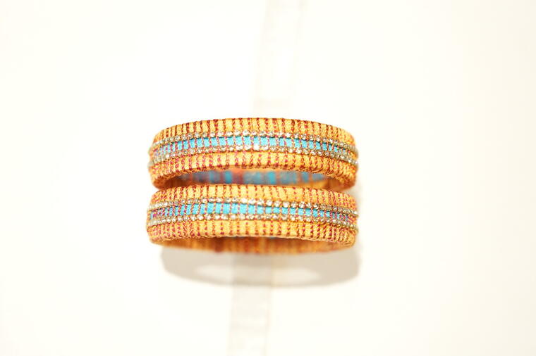 Silk Thread Bangles, (Yellow &amp; Blue Combination)