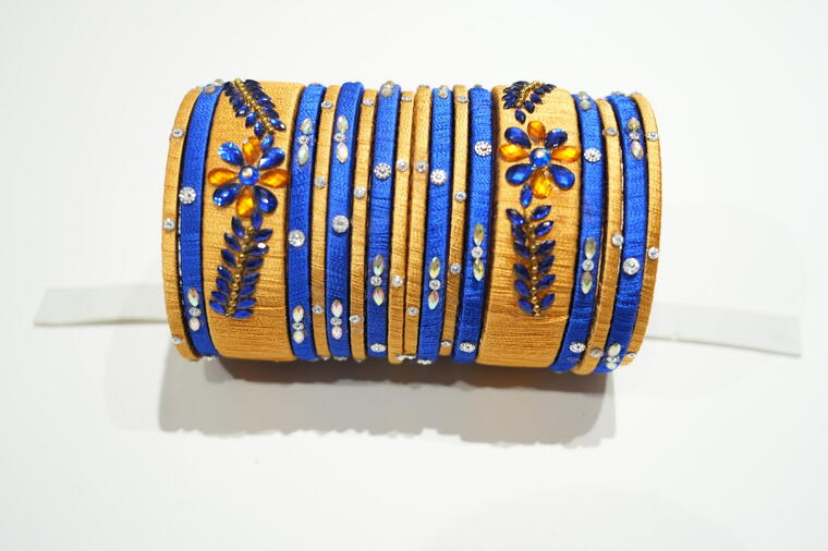 Silk Thread Bangles.(Yellow &amp; Blue Combination)