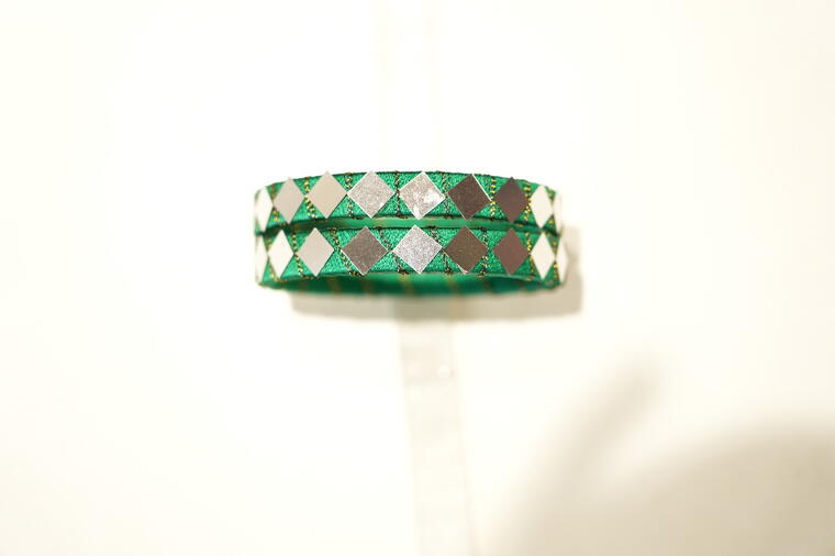 Silk Thread Bangles.(Green with Mirror Combination)