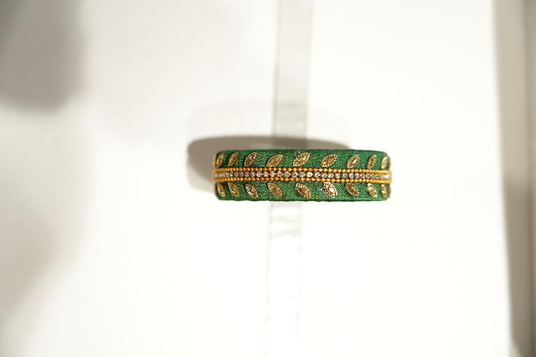 Silk Thread Bangles. Green &amp; Gold Combination)
