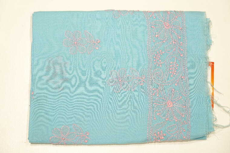 Pure Cotton Chikankari Thread Work Blouses. Light Blue.